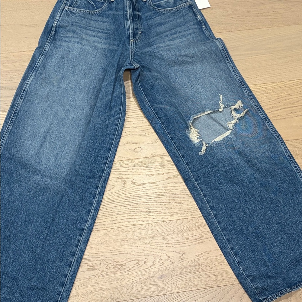 AMO Wide Leg Distressed Blue Jeans for Women - Picture 2 of 4